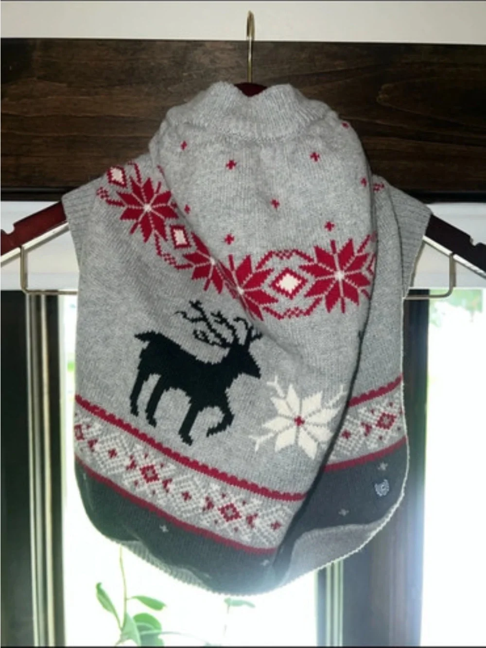 Ralph Lauren Chaps Grey Holiday Reindeer Dog Sweater Size Medium